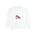 Retro Red Sneaker Sweatshirt — Minimal Crewneck with Tiny Shoe Graphic
